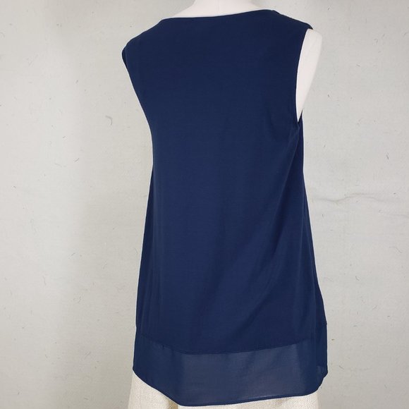 Vince Camuto Navy Blue Layered Mixed Media Top, M - Picture 4 of 6